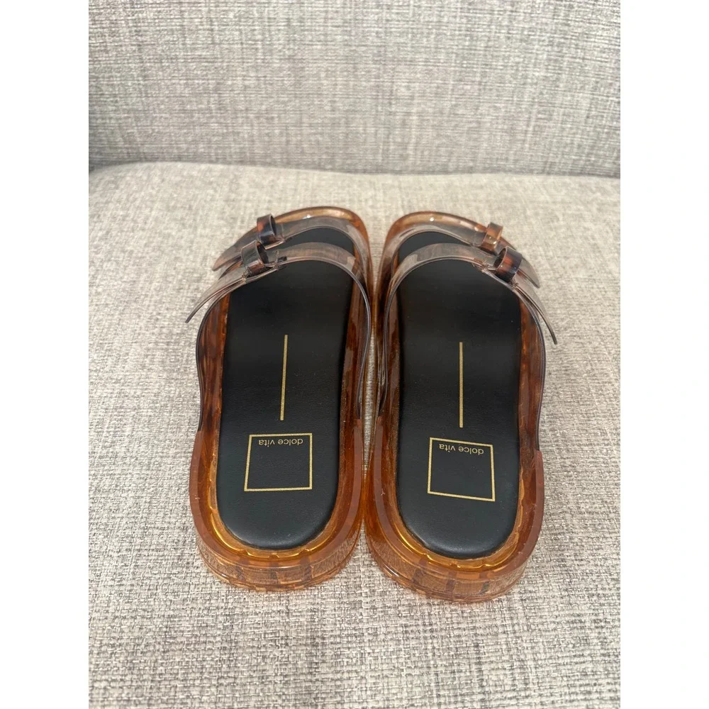 Dolce Vita Julisa Tortoise Vinyl Double Strap Jelly Slide Sandals Brown Womens 9